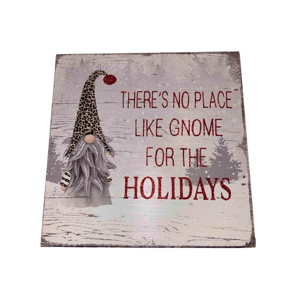 Holiday Gnome Wall Art - Red and Gray